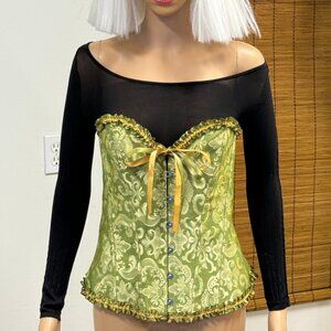 Corsett/Bustier~Green Gold Metal Front Closure Lace Back~XL